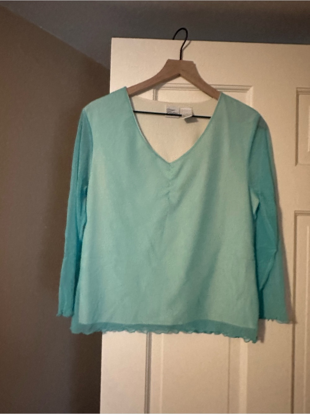 Vintage Light Aqua V-Neck Long Sleeve Top by
